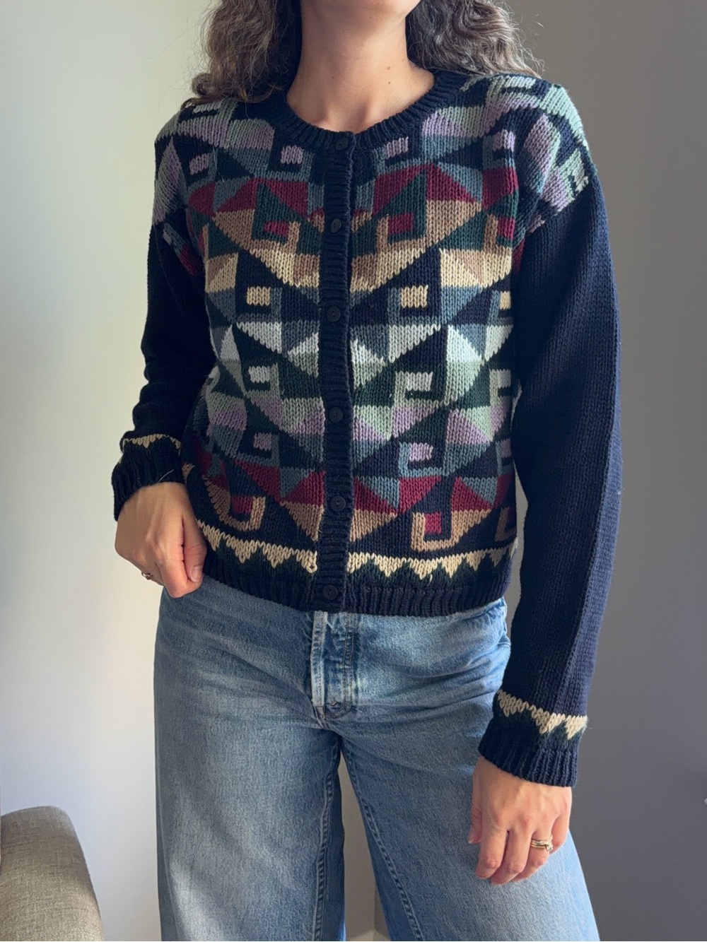 Vintage Deadstock Paul Harris Geometric Pattern Cardigan Sweater